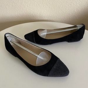 Nine West 9M Women Flats Solile‎ Black Suede Sparkle Cap Toe